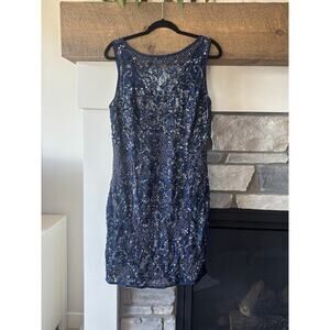 Aidan Mattox Dress Women 10 Navy Sleeveless Beaded Cocktail Holiday Party Guest